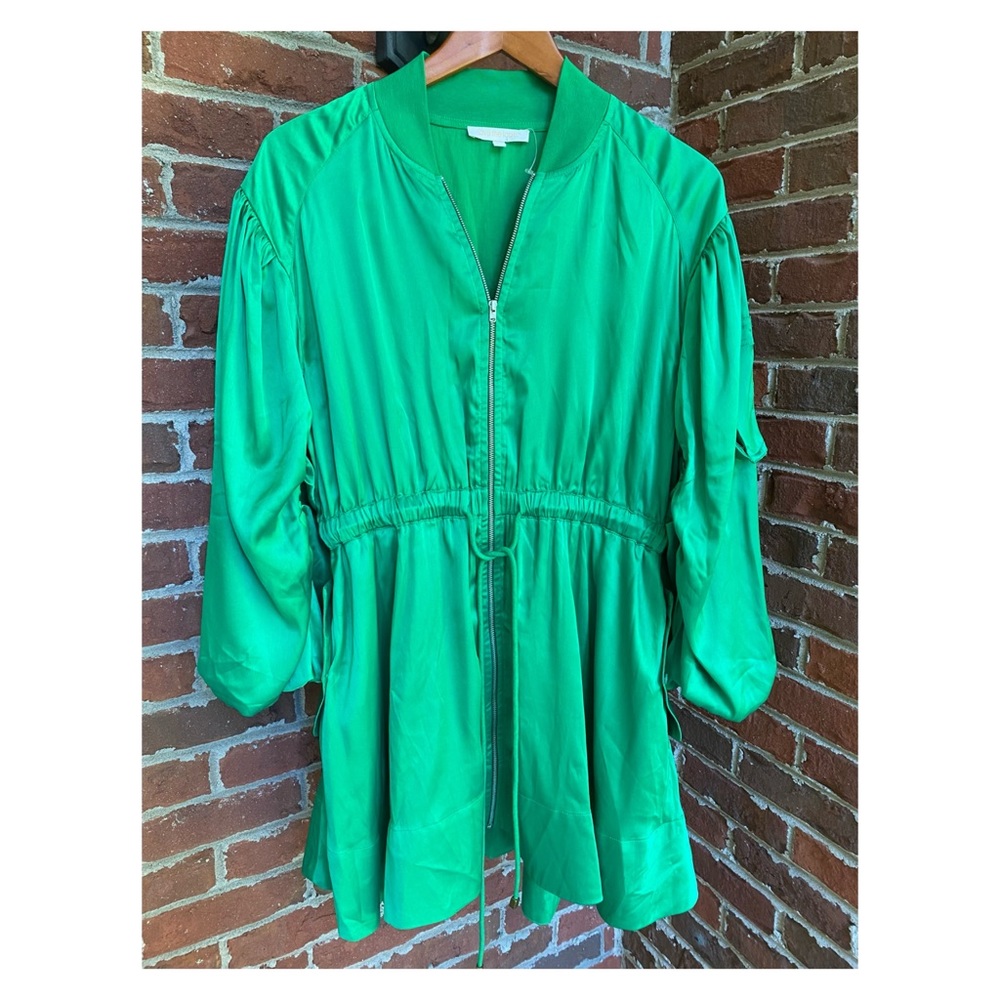 NWOT Anthropologie Love The Label Utility Mini Dress in Vibrant Green Size Small